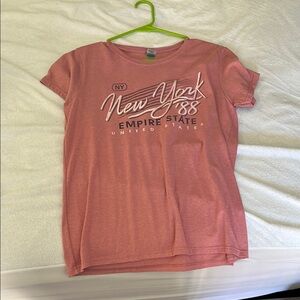 Pink Crew Neck Short Sleeve T-Shirt with New York Print